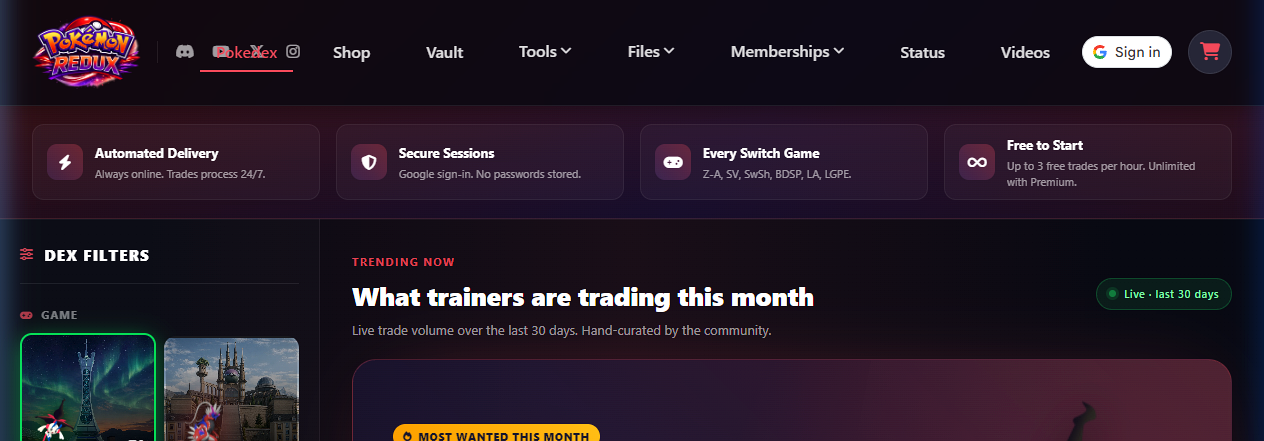 pkmredux.com Platform Screenshot